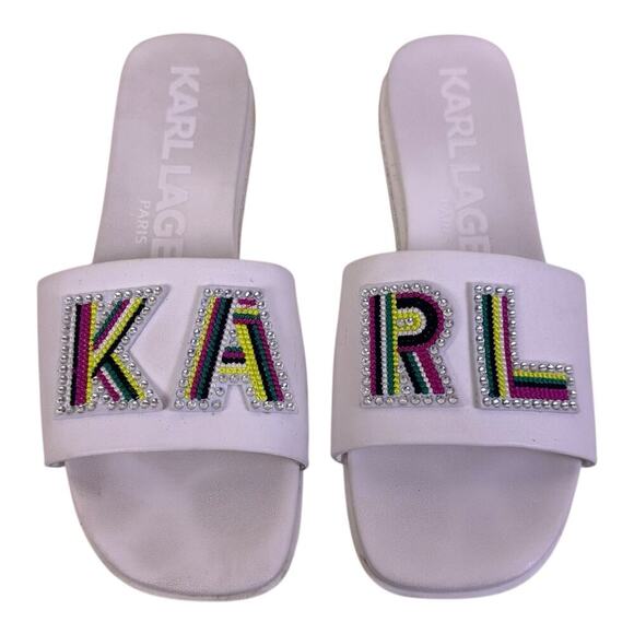 Karl Lagerfeld Jaxine Sandals Size 9 M White Leather Platform Sandal Slip On - Picture 1 of 10